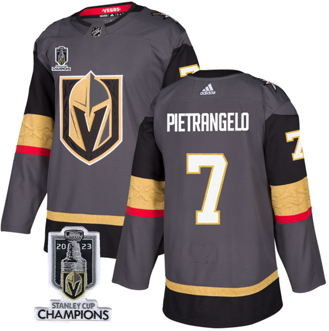 Men's Vegas Golden Knights #7 Alex Pietrangelo Gray 2023 Stanley Cup Champions Stitched Jersey